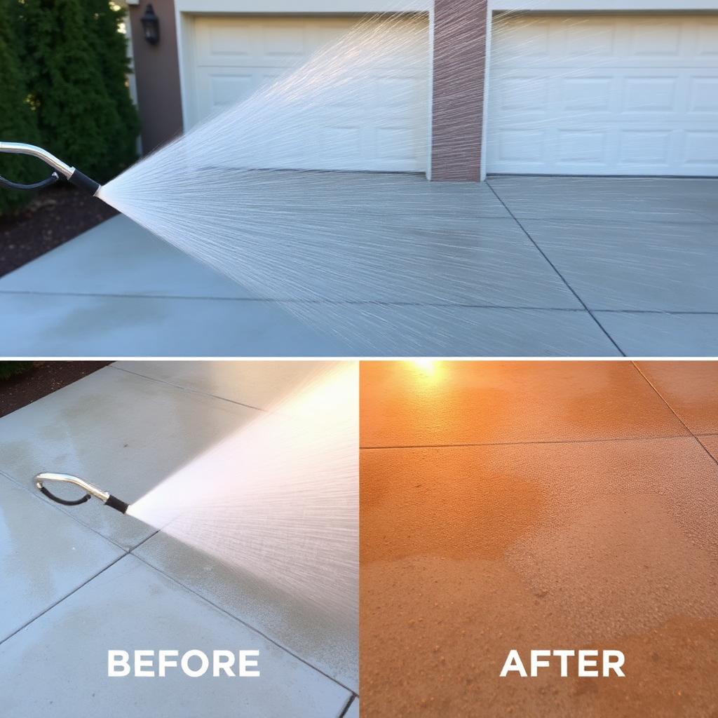 Pressure washing a driveway